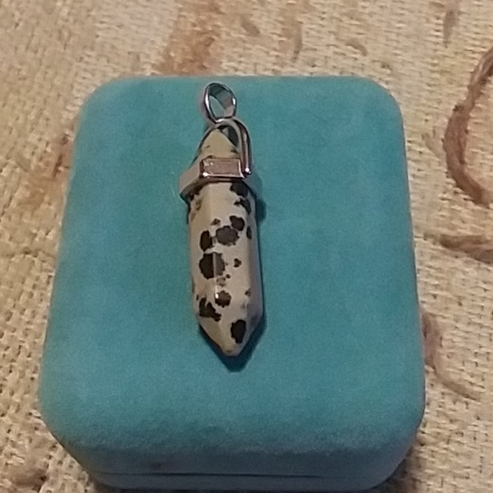 Dalmatian  jasper stone crystal point pendant